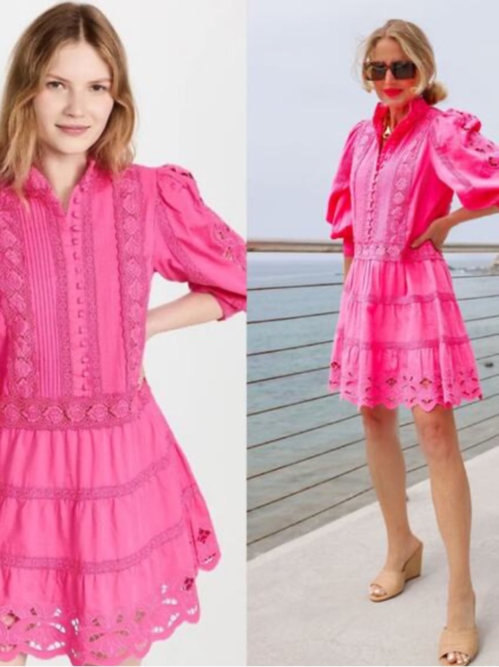 Alice + Olivia Dress Clark Collar Mini Eyelet in French Rose Pink